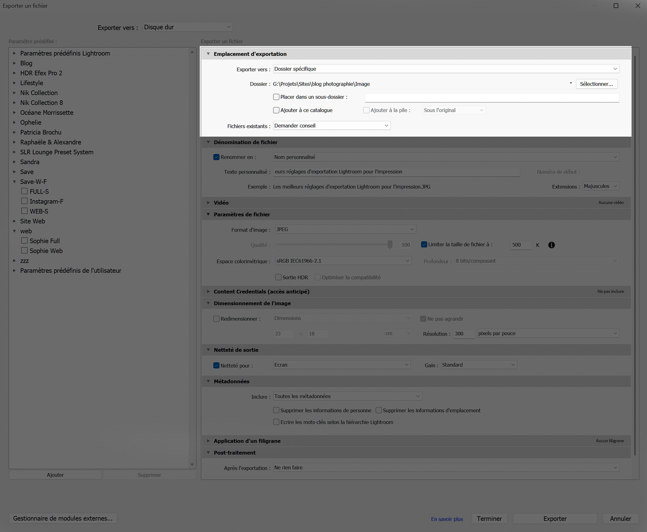 Les meilleurs réglages d'exportation Lightroom pour l'impression