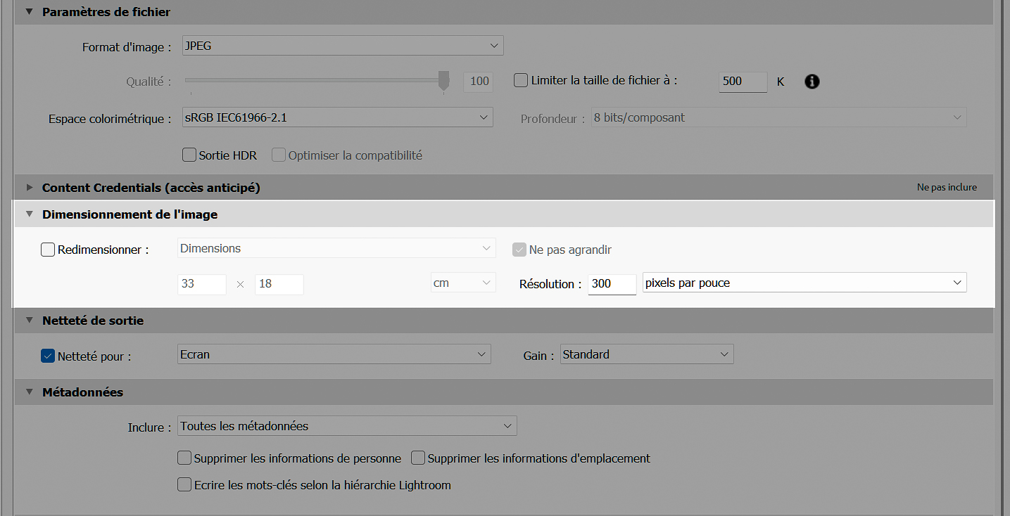 Les meilleurs réglages d'exportation Lightroom pour l'impression